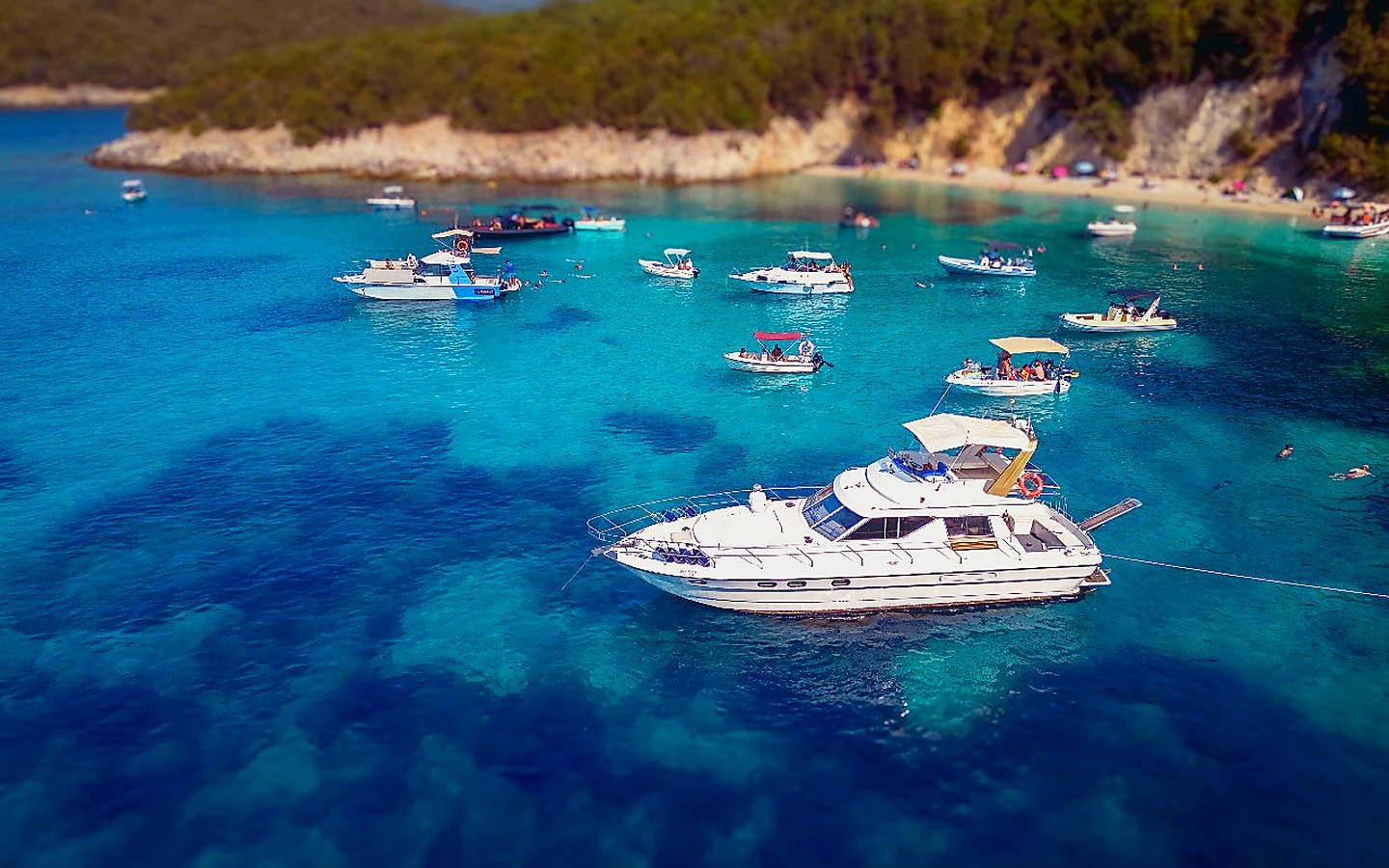 Private yacht at the Blue Lagoon near Sivota
