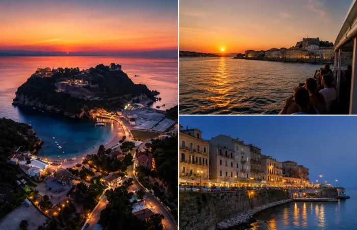 corfu town sunset boat cruise from messonghi