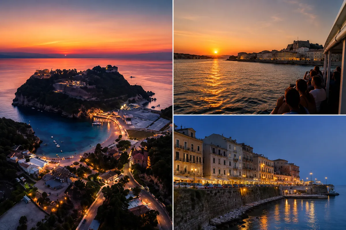 corfu town sunset boat cruise from messonghi