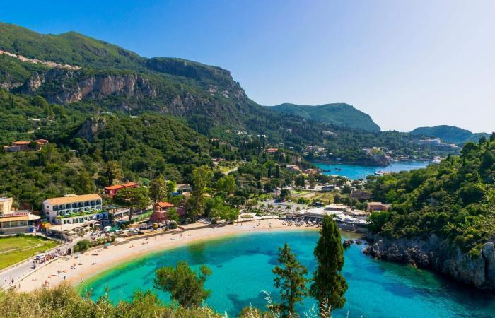 Paleokastritsa beach Corfu turquoise water Greece