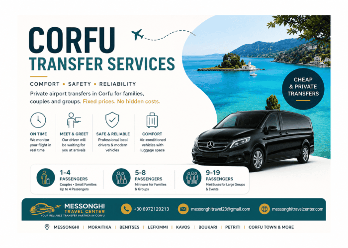 familietransfers Corfu, Corfu luchthaven goedkopetransfer, familie luchthaventransfer Corfu, privé transfers Corfu, Corfu minivan transfer, Corfu minibus transfer,